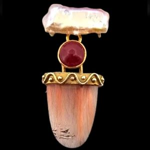 14k Yellow Gold Rutilated Quartz Pearl Drop Pendant Large 15 grams